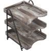 MyGift 3 Tier Rustic Torched Wood Letter Tray Desktop Organizer with Black Metal Stand, Office Desk Paper Document Sorter, Wooden Upright Filing Folder Rack(Torched Wood)