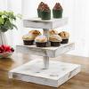 MyGift 3 Tier Rustic Torched Wood Square Cupcake Tower and Cake Stand, Tiered Wooden Dessert Serving Tray, Appetizer Display Riser, Tea Party Table Decor(Whitewashed Wood)
