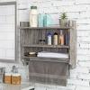 MyGift 3 Tier Wall Mounted Rustic Torched Wood Bathroom Storage Shelves, Wooden Floating Shelf Toilet Paper Holder Rack with 23 Inch Wide Towel Hanging Bar