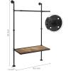 MyGift 38 Inch Industrial Black Metal Pipe Wall Mounted Clothing Freestanding Garment Rack, Retail Merchandise Display with Rustic Burnt Wood Storage Shelf