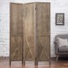 MyGift 3-Panel Burnt Wood Room Divider Folding Burn Wood Privacy Screens for Room Separation with Dual-Action Hinges