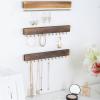 MyGift 3-Piece Wall Jewelry Organizer, Wall-Mounted Rustic Wood and Gold Tone Metal 24 Hook Necklace and Bracelet Storage Rack with Hanging Earring Bar(WOOD3-Piece)