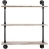 MyGift 3-Tier Rustic Wood Wall Mounted Floating Display Shelf with Black Industrial Style Pipe, Brown