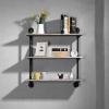 MyGift 3-Tier Rustic Wood Wall Mounted Floating Display Shelf with Black Industrial Style Pipe, Brown