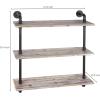 MyGift 3-Tier Rustic Wood Wall Mounted Floating Display Shelf with Black Industrial Style Pipe, Brown