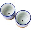 MyGift 3-inch Ceramic Small Indoor Plant Pot with Drainage and Bamboo Saucer, Succulent Planter Pots with White and Blue Japanese Wave Design, Set of 2