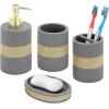 MyGift 4 Piece Modern Gray Bathroom Countertop Accessories Set with Rope Wrapped Design Includes Lotion or Liquid Soap Pump Dispenser, Toothbrush Holder, Tumbler and Soap Dish