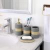 MyGift 4 Piece Modern Gray Bathroom Countertop Accessories Set with Rope Wrapped Design Includes Lotion or Liquid Soap Pump Dispenser, Toothbrush Holder, Tumbler and Soap Dish
