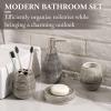MyGift 4 Piece Textured Ceramic Brown Bathroom Accessory Set Includes Soap Dish, Dispenser, Toothbrush Holder and Tumbler