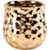 MyGift 4-Inch Ceramic Flower Plant Vase with Metallic Gold-Tone Finish and Hammered Texture – Handcrafted in India