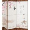 MyGift 4-Panel Asian Cherry Blossom Oil Cloth Painting Woven Privacy Screen Room Divider with Wood Frame