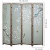 MyGift 4-Panel Asian-Inspired Folding Room Divider with Cherry Blossom Tree & Bird Design Poetry Calligraphy and Brown Wooden Frame 78”W x 70.5”H(6FT)