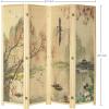 MyGift 4-Panel Folding Bamboo Room Divider Asian-Inspired Cherry Blossom Scene, 6 FT Freestanding Floral Artwork Room Partitioner with Beige Wood Frame(Beige)