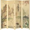 MyGift 4-Panel Folding Bamboo Room Divider Asian-Inspired Cherry Blossom Scene, 6 FT Freestanding Floral Artwork Room Partitioner with Beige Wood Frame(Beige)