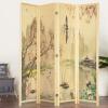MyGift 4-Panel Folding Bamboo Room Divider Asian-Inspired Cherry Blossom Scene, 6 FT Freestanding Floral Artwork Room Partitioner with Beige Wood Frame(Beige)