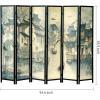 MyGift 4-Panel Folding Bamboo Room Divider Asian-Inspired Cherry Blossom Scene, 6 FT Freestanding Floral Artwork Room Partitioner with Beige Wood Frame(Black Wood)