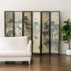 MyGift 4-Panel Folding Bamboo Room Divider Asian-Inspired Cherry Blossom Scene, 6 FT Freestanding Floral Artwork Room Partitioner with Beige Wood Frame(Black Wood)