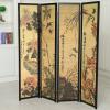MyGift 4-Panel Folding Bamboo Room Divider Asian-Inspired Cherry Blossom Scene, 6 FT Freestanding Floral Artwork Room Partitioner with Beige Wood Frame(Black)
