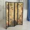 MyGift 4-Panel Folding Bamboo Room Divider Asian-Inspired Cherry Blossom Scene, 6 FT Freestanding Floral Artwork Room Partitioner with Beige Wood Frame(Black)