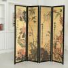 MyGift 4-Panel Folding Bamboo Room Divider Asian-Inspired Cherry Blossom Scene, 6 FT Freestanding Floral Artwork Room Partitioner with Beige Wood Frame(Black)