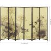 MyGift 4-Panel Folding Bamboo Room Divider Asian-Inspired Cherry Blossom Scene, 6 FT Freestanding Floral Artwork Room Partitioner with Beige Wood Frame(Brown)