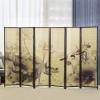 MyGift 4-Panel Folding Bamboo Room Divider Asian-Inspired Cherry Blossom Scene, 6 FT Freestanding Floral Artwork Room Partitioner with Beige Wood Frame(Brown)