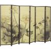 MyGift 4-Panel Folding Bamboo Room Divider Asian-Inspired Cherry Blossom Scene, 6 FT Freestanding Floral Artwork Room Partitioner with Beige Wood Frame(Brown)