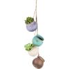 MyGift 4-Pot Hanging Planter Pots – Rustic Pastel Ceramic Mini Cauldron Pot Set with Jute Rope