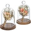 MyGift 5 Inch Mini Clear Glass Bell Display Cloches with Premium Acacia Solid Wood Base, Decorative Dome Cover Stands for Small Heirloom Jewelry Curios Keepsakes, Set of 2
