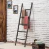 MyGift 5 ft Dark Grey Rustic Barnwood Wall-Leaning Towel Ladder Rack