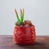 MyGift 5.5 Inch Modern Red Ceramic Plant Pot with Drainage Hole and Decorative Wavy Design, Small Succulent Planter Container(Red)