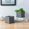MyGift 5-Inch Square Light Gray Cement Plant Pot with Drainage, Small Flower Succulent Planters with Removable Saucer Trays, Set of 2(Dark Gray)