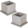 MyGift 5-Inch Square Light Gray Cement Plant Pot with Drainage, Small Flower Succulent Planters with Removable Saucer Trays, Set of 2(Light Gray)