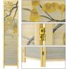 MyGift 6 Panel Large Bamboo Room Divider with Dual Sided Asian Birds Gingko Biloba Tree Sunset Design Print, 6FT Freestanding Artwork Privacy Partition Folding Screen with Beige Solid Wood Frame