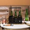 MyGift 6 Slot Rustic Burnt Wood Beer Caddy with Bottle Opener and Cap Catcher and Industrial Black Metal BEER Cutout Design