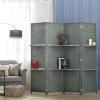 MyGift 6-Foot Gray Bamboo Woven 4-Panel Room Divider with 2 Shelves