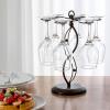 MyGift 6-Hook Rotating Wine Glass Rack with Sturdy Base & Scrollwork Design – Black Metal Countertop Stemware Holder | Rust-Resistant, Space-Saving Storage for Kitchen, Bar, Dining Table (13.75″ H)(Bronze)