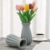 MyGift 7-inch Vintage Matte Gray Tulip Design Ribbed Ceramic Flower Vases, Set of 2