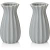 MyGift 7-inch Vintage Matte Gray Tulip Design Ribbed Ceramic Flower Vases, Set of 2