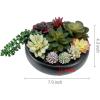MyGift 8 Inch Round Modern Artificial Succulent Arrangement Potted in Gray Concrete Plant Bowl, Assorted Faux Mini Succulents in a Decorative Planter Pot(Black)