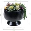 MyGift 8 Inch Round Modern Artificial Succulent Arrangement Potted in Gray Concrete Plant Bowl, Assorted Faux Mini Succulents in a Decorative Planter Pot(Green)