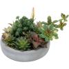 MyGift 8 Inch Round Modern Artificial Succulent Arrangement Potted in Gray Concrete Plant Bowl, Assorted Faux Mini Succulents in a Decorative Planter Pot(Dark Grey)