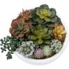 MyGift 8 Inch Round Modern Artificial Succulent Arrangement Potted in Gray Concrete Plant Bowl, Assorted Faux Mini Succulents in a Decorative Planter Pot(White)
