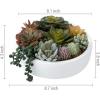 MyGift 8 Inch Round Modern Artificial Succulent Arrangement Potted in Gray Concrete Plant Bowl, Assorted Faux Mini Succulents in a Decorative Planter Pot(White)