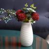 MyGift 8 inch Modern Ceramic Vase – White Ribbed Decorative Tabletop Floral Centerpiece, Home Decor Decoration Vase