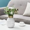 MyGift 8-inch White Marble Pattern Ceramic Tabletop Centerpiece Decor Flower Vase with Gold Rim