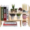 MyGift Adjustable Brown Solid Wood Desktop Storage Organizer Display Shelf Book Rack, Home Office Desk Decor Bookshelf(Beige)