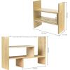 MyGift Adjustable Brown Solid Wood Desktop Storage Organizer Display Shelf Book Rack, Home Office Desk Decor Bookshelf(Beige)