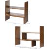 MyGift Adjustable Brown Solid Wood Desktop Storage Organizer Display Shelf Book Rack, Home Office Desk Decor Bookshelf(Brown)