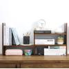 MyGift Adjustable Brown Solid Wood Desktop Storage Organizer Display Shelf Book Rack, Home Office Desk Decor Bookshelf(Brown)